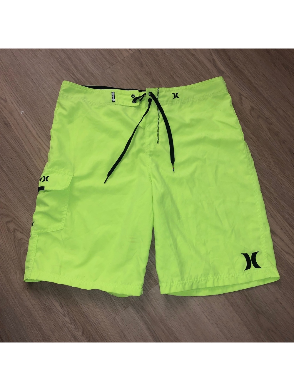 HURLEY BLACK NEON GREEN YELLOW BOARD SHORTS SWIM TRUNKS ONE & ONLY VOLT MENS 36